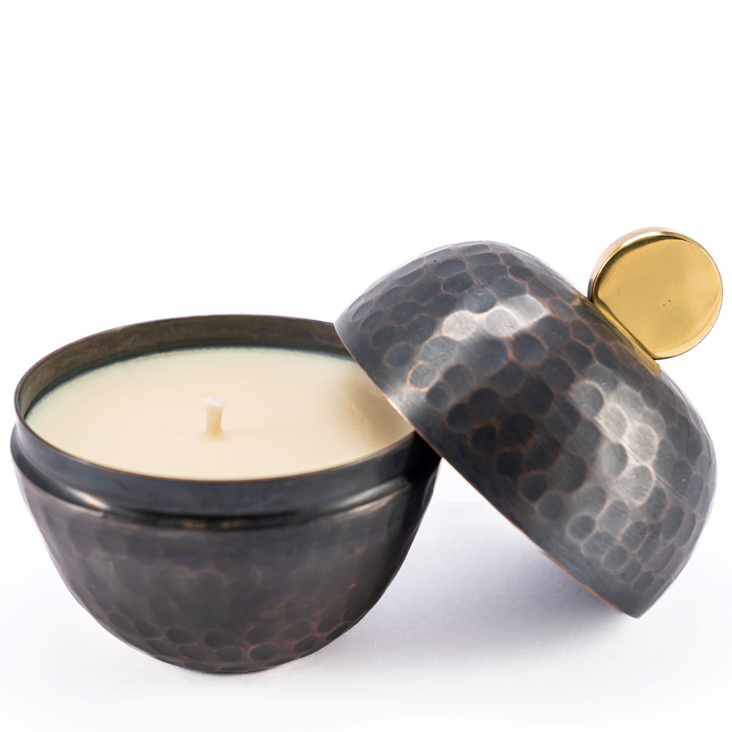 ALMUS hand poured scented candle in handmade copper container